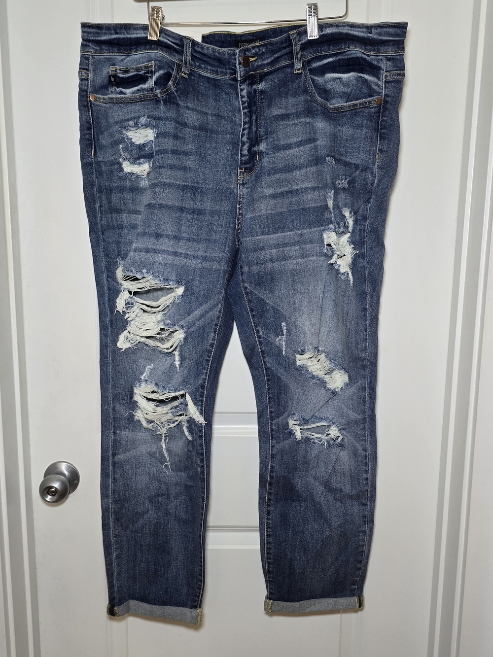 Judy Blue Distressed Dark Blue Boyfriend Jeans NWT